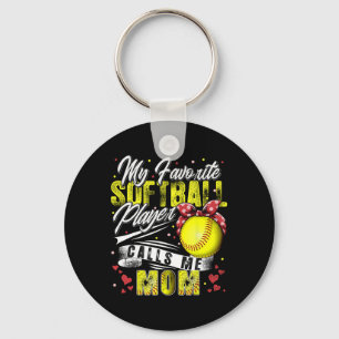 Porte-clés Rétro Mon Joueur De Softball Favori M'Appelle Mama