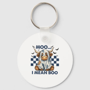 Porte-clés Retro Moo I signifie Boo Blue Denim Funny Hallowee