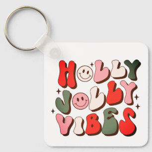 Porte-clés Retro Noël Holly Jolly Vibes Vacances tendance