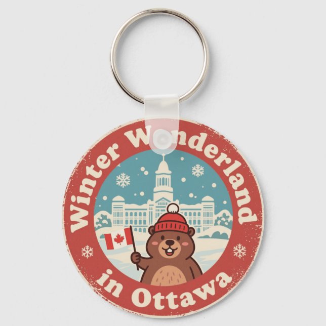 Porte-clés Retro Ottawa Castor Amusement d'Hiver (Recto)