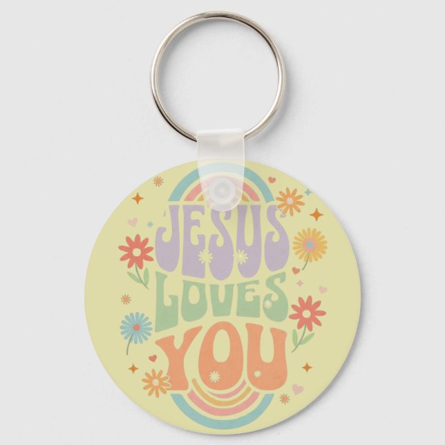 Porte-clés Retro Pastel “Jesus Loves You” Christian Design –  (Verso)