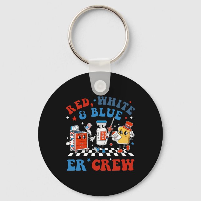 Porte-clés Rétro Rouge Bleu Bleu Er Crew Salle d'urgence 4e D (Recto)
