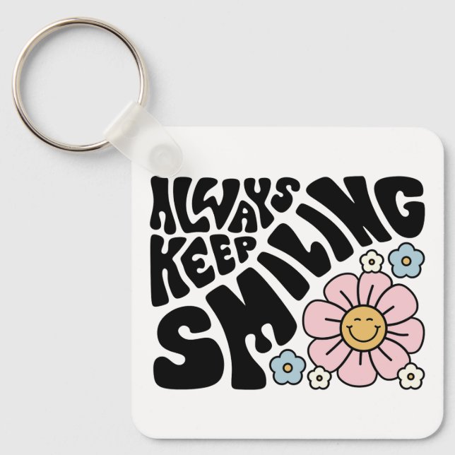 Porte-clés Retro Smiley Face Flower Positive Quote (Recto)
