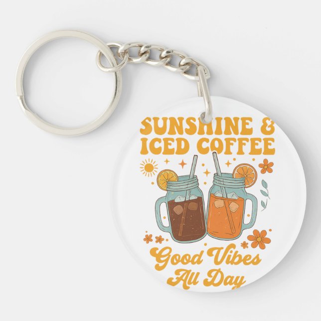 Porte-clés Rétro Sunshine et Café Glacé Bonnes Vib (Devant)