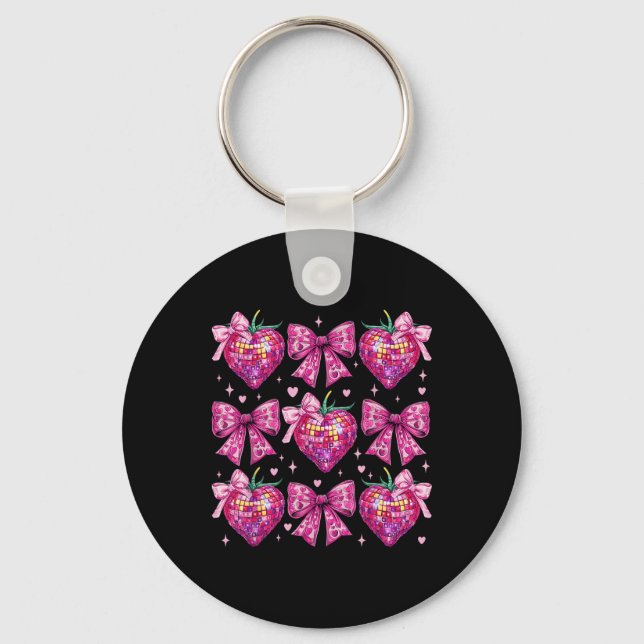 Porte-clés Retro Super Coquette Bow Strawberry Valentin (Recto)