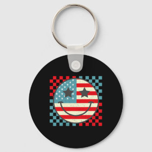 Porte-clés Retro Super Quatrième 4 juillet Sourire À damiers