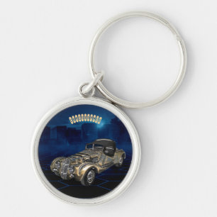 Porte-clés Rétro voiture de scintillement bleue d'or vintage