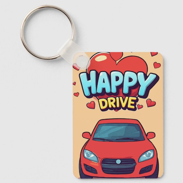 Porte-clés Rétro Voiture Romance Happy Drive 💕 (Recto)