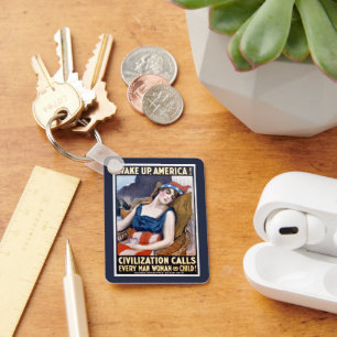 Porte-clés Réveillez L'Amérique ! Art vintage de la liberté p