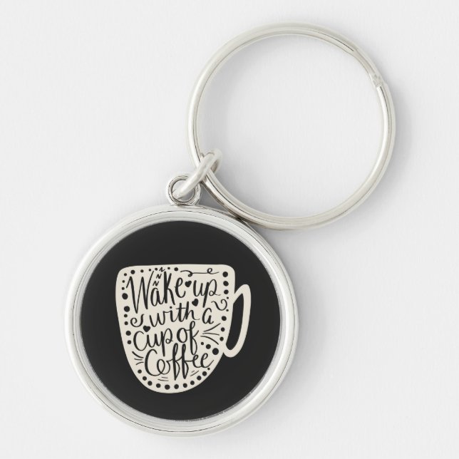 Porte-clés Réveillez-vous avec une tasse de café (Devant)