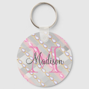 Porte-clés Rhinestons rose argent Personnalisé