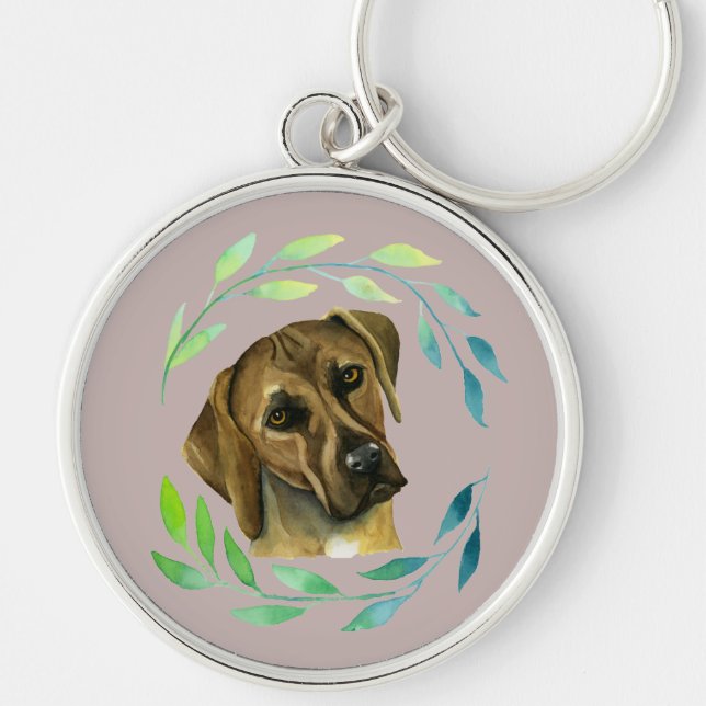 Porte-clés Rhodesian Ridgeback avec une aquarelle de (Devant)