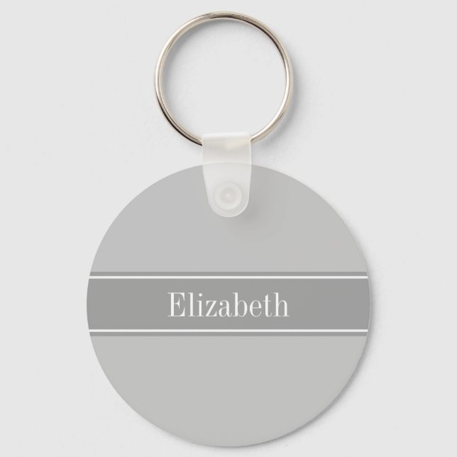 Porte-clés Ribbon Gris Solide, Gris foncé Nom Monogramme (Recto)