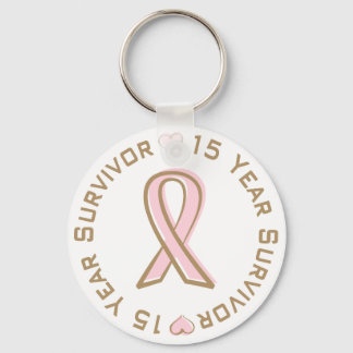 Porte-clés Ribbon rose Cancer du sein Survivant 15 ans