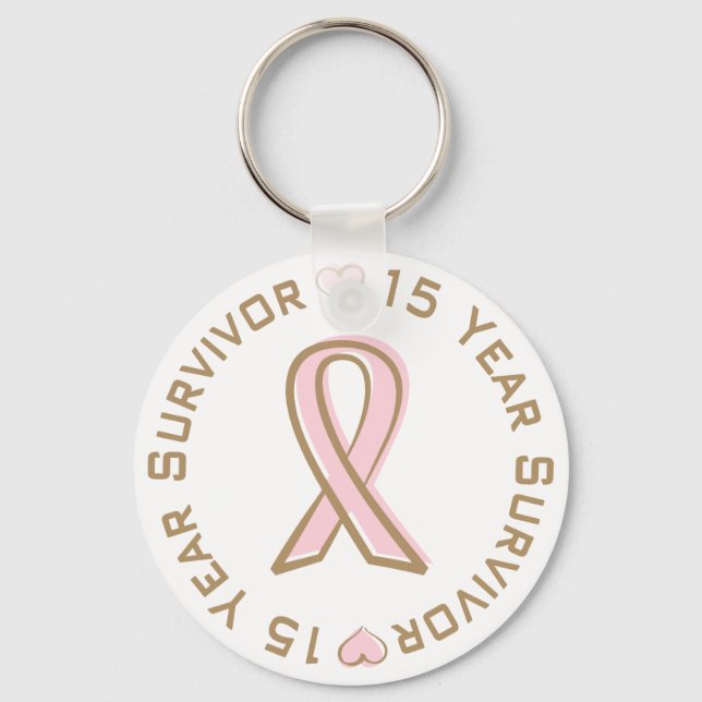 Porte-clés Ribbon rose Cancer du sein Survivant 15 ans (Recto)