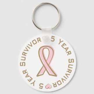 Porte-clés Ribbon rose Cancer du sein Survivant 5 ans