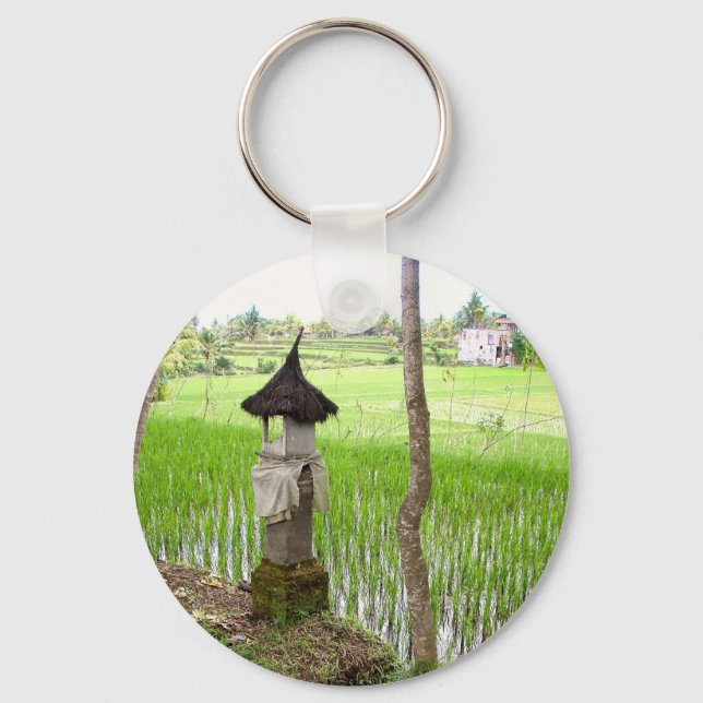 Porte-clés Rice Paddy, Temple, Ubud Bali, Indonésie (Recto)