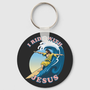 Porte-clés Ride With Jesus Surfing Jesus Illustration