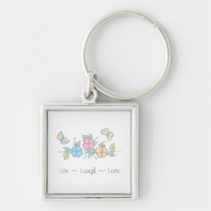 Porte-clés Rire en direct Aquarelle florale papillon