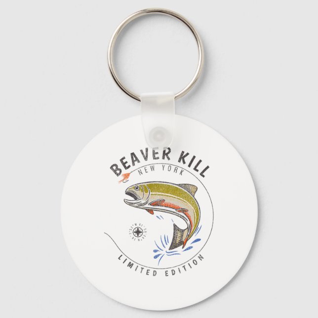 Porte-clés Rivière Beaverkill New York Pêche à la mouche Souv (Recto)