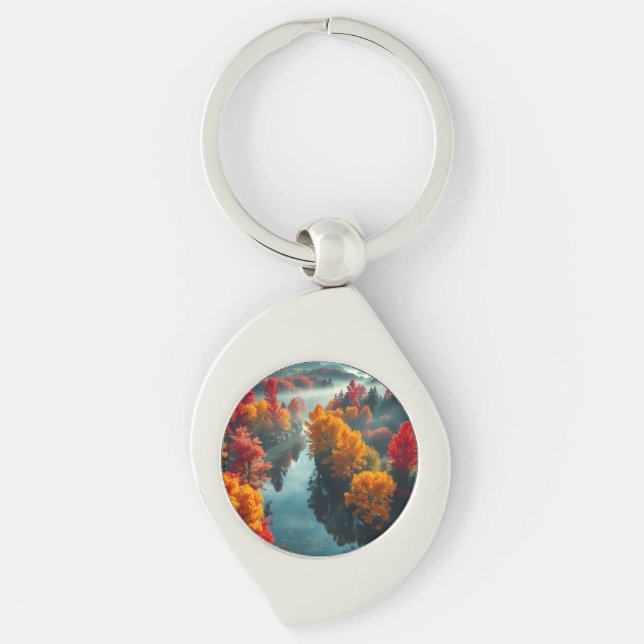 Porte-clés Rivière sereine, reflet de la rive, art de la natu (Devant)
