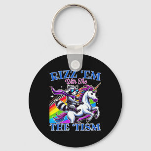 Porte-clés Rizz ‘em With The ‘tism Cool Raccoon Ride Licorne