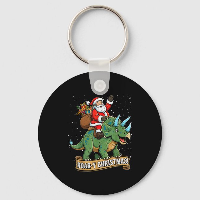 Porte-clés Roar-y Christmas Funny Santa Riding Dinosaur Trice (Recto)