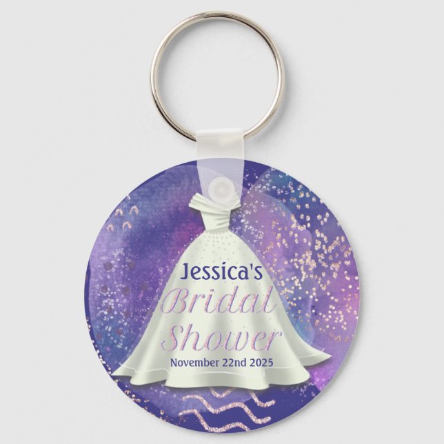 Porte-clés Robe de mariage de fête prénuptiale Violet et or r (Recto)