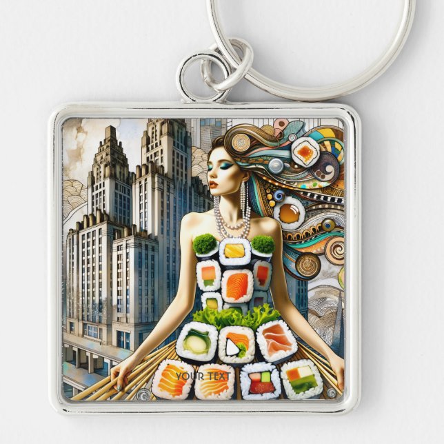 Porte-clés Robe de sushi abstraite fantaisie mignonne (Devant)