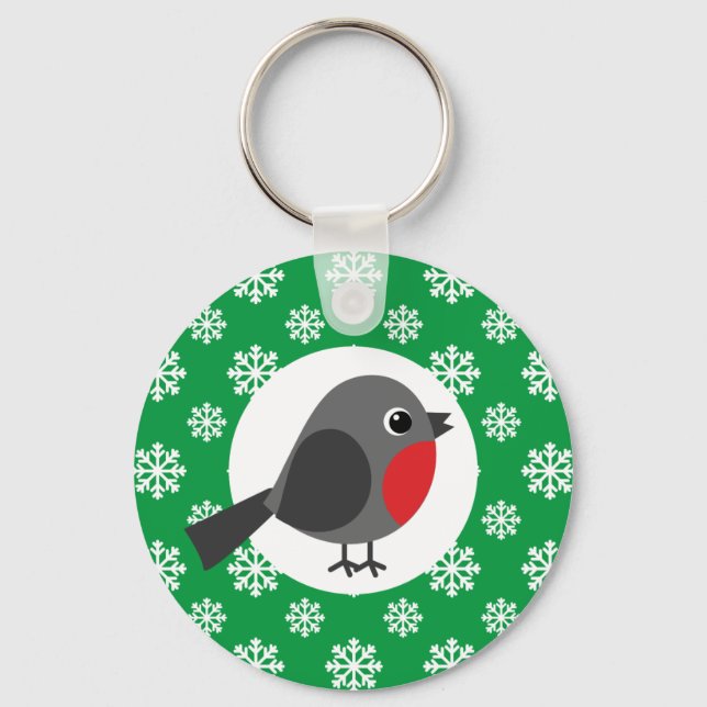 Porte-clés Robin de dessin mignon avec les flocons de neige (Recto)