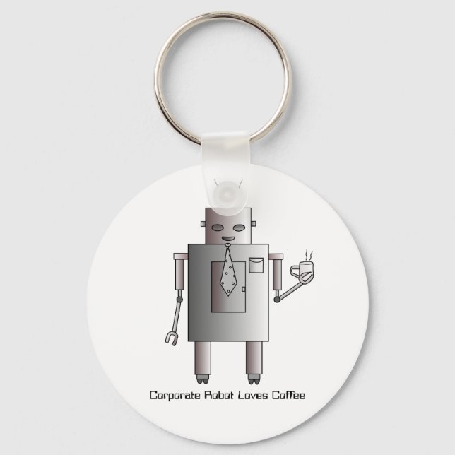 Porte-clés Robot d'entreprise aime le café, Vintage Retro Fun (Recto)