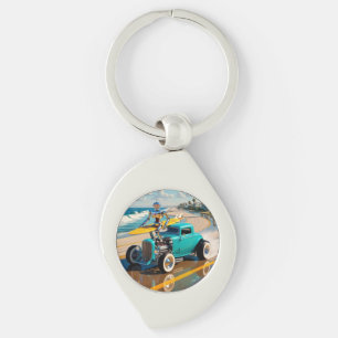 Porte-clés Robot vintage avec planche de surf, sur la plage