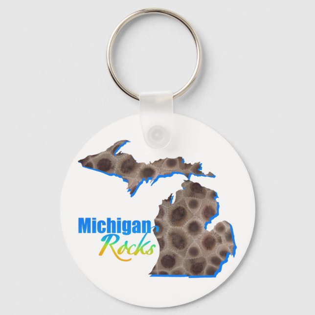 Porte-clés Roches du Michigan | motif de pierre Petoskey (Recto)