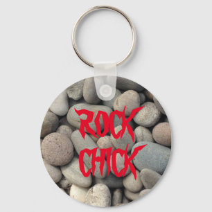PORTE-CLÉS ROCK CHICK PEBBLE STONE BOUTON KEYRING