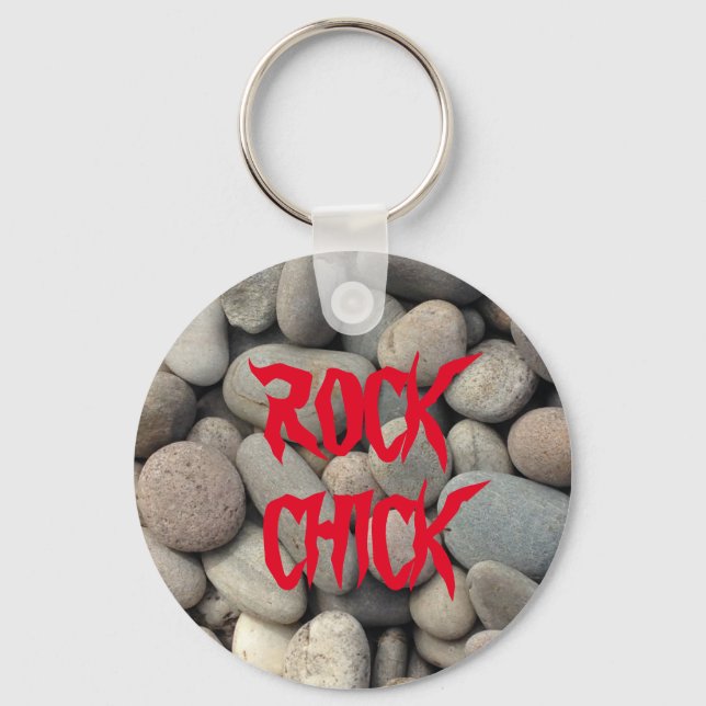PORTE-CLÉS ROCK CHICK PEBBLE STONE BOUTON KEYRING (Recto)