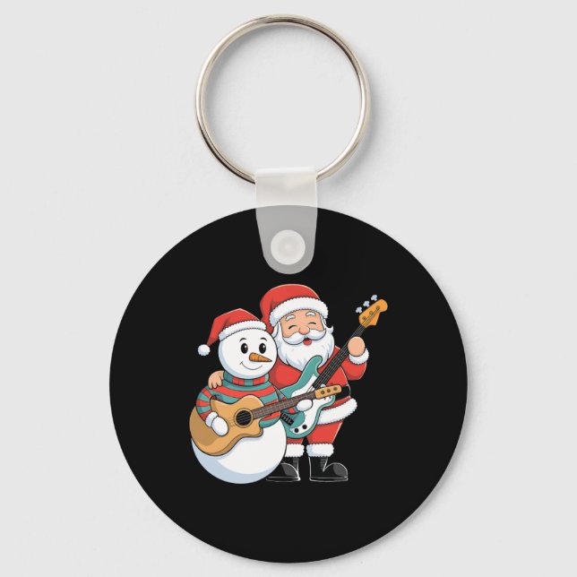 Porte-clés Rock Guitare Snowman Et Père Noël Jouant De La Gui (Recto)