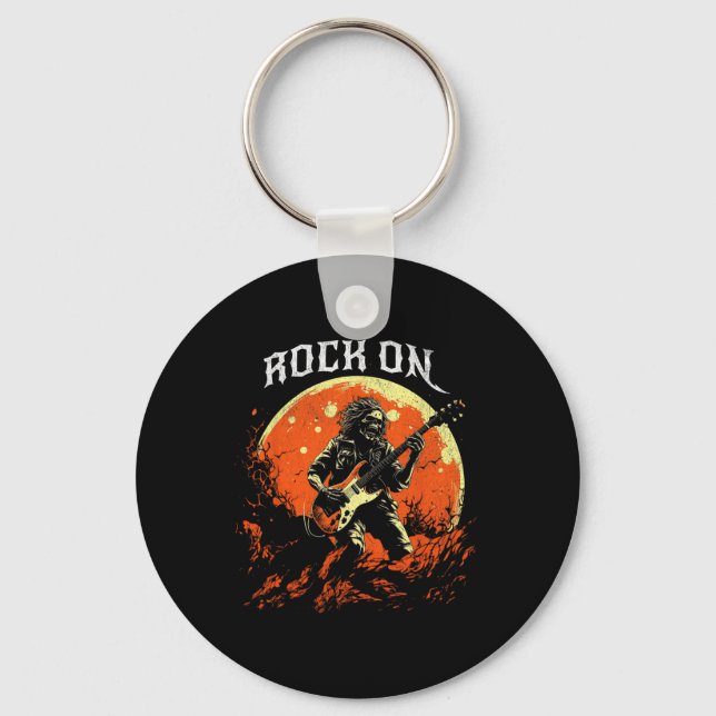 Porte-clés Rock On Skeleton Jouer Guitare Rock Et Roll Hall (Recto)