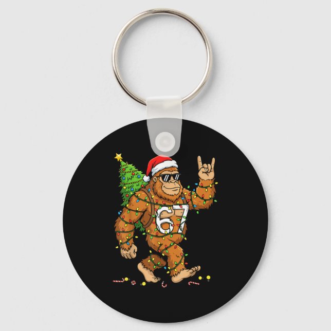 Porte-clés Rockin' Bigfoot Christmas Tree Xmas Lights Funny 6 (Recto)