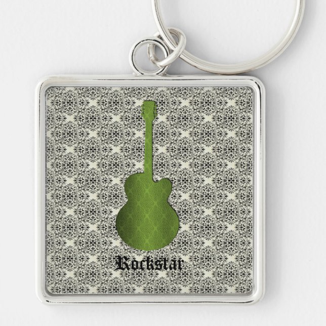 Porte-clés Rockstar Damask Guitare Porte - clé, Olive Green (Devant)