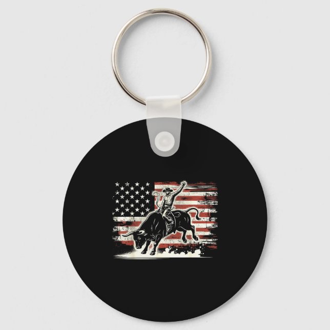 Porte-clés Rodeo Rider Bull Patriotic Cowboy Usa Flag  (Recto)