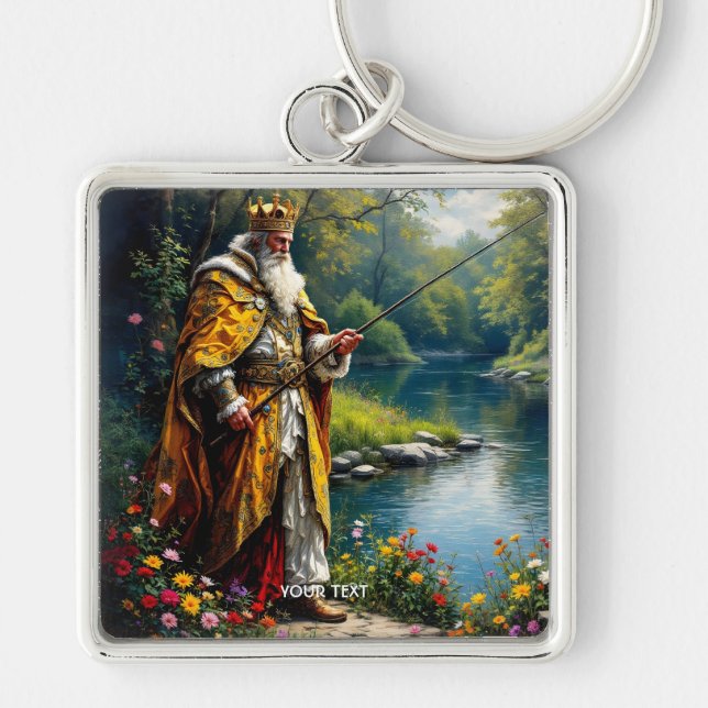 Porte-clés Roi mignon de fantasy pêchant dans la rivière (Devant)