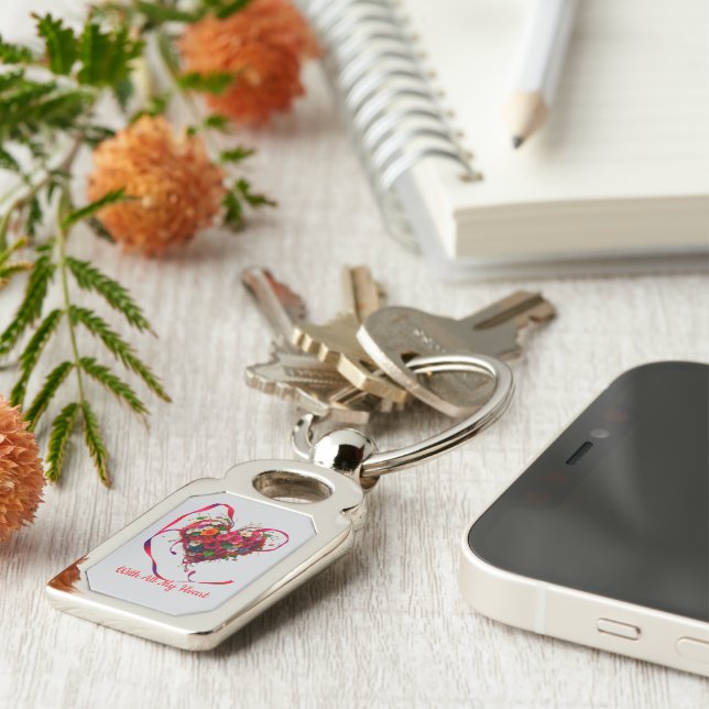 Porte-clés Romantic Floral Heart (Côté )