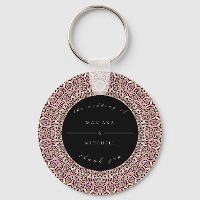 Porte-clés Romantic Geometric Mandala soft Pink Black   (Recto)