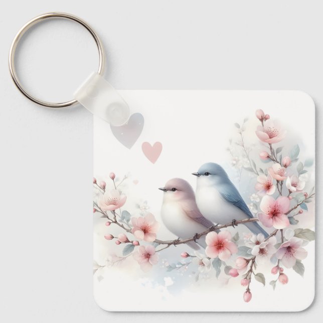 Porte-clés Romantic Love Birds Cherry Blossom Branch (Recto)