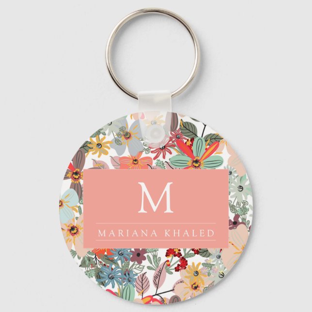 Porte-clés Romantique Floral doux rose vert pêche classique (Recto)