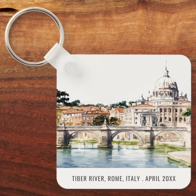 Porte-clés Rome Italie Tibre Rivière Aquarelle Italienne Voya (Recto)