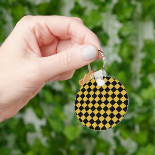 Porte-clés Rond à motif chevron noir et or métallisé