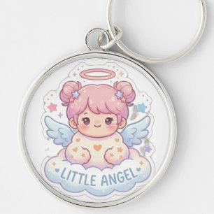 Porte-clés rond Chibi Fille Petit Ange Kawaii