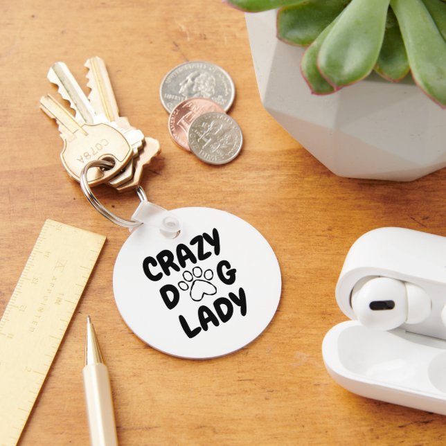 Porte-clés rond Dame Chien Fou - Cadeau pour amate (Bureau)