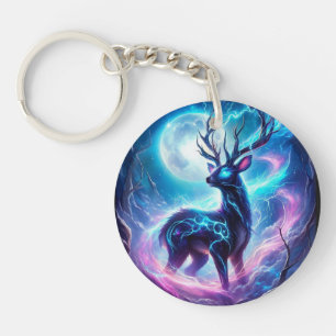Porte-clés rond en acrylique Cerf Céleste Magique